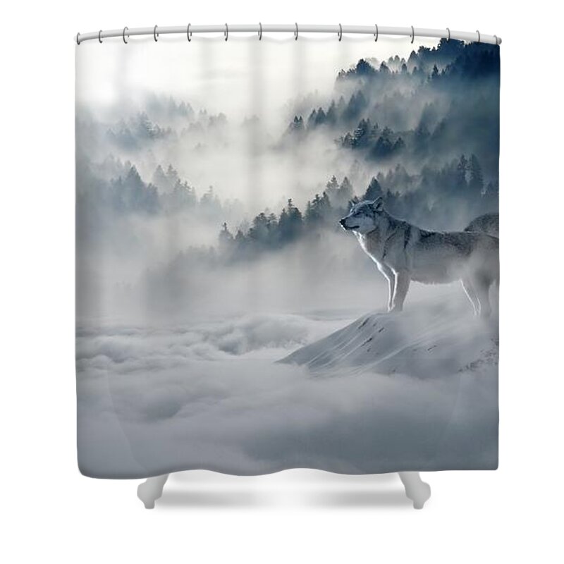 Photo Shower Curtain featuring the photograph Wolfs in the snow by Top Wallpapers