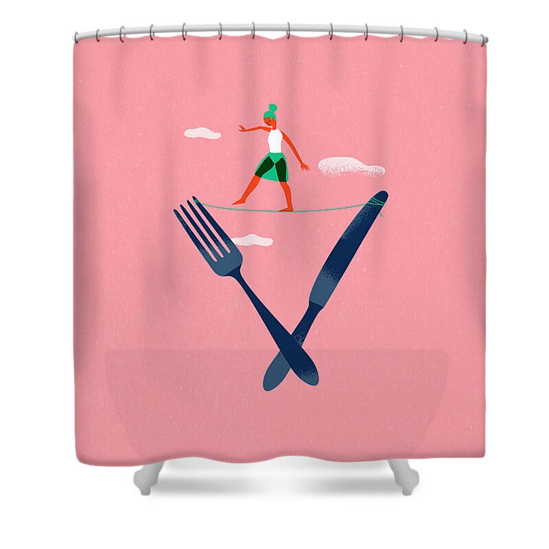 20-24 Shower Curtain featuring the photograph Woman Balancing On Tightrope by Ikon Images