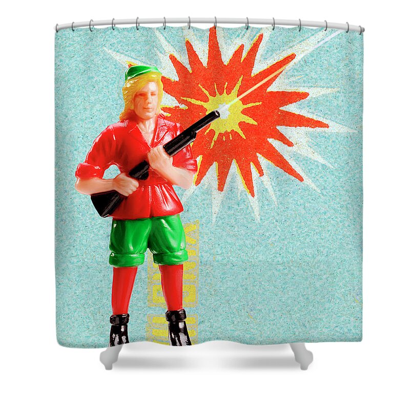 Accessories Shower Curtain featuring the drawing Woman Holding Gun by CSA Images