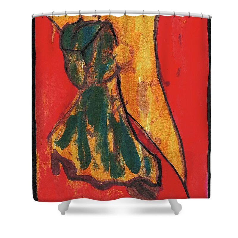 Green Shower Curtain featuring the painting Woman in a Green Dress by Edgeworth Johnstone