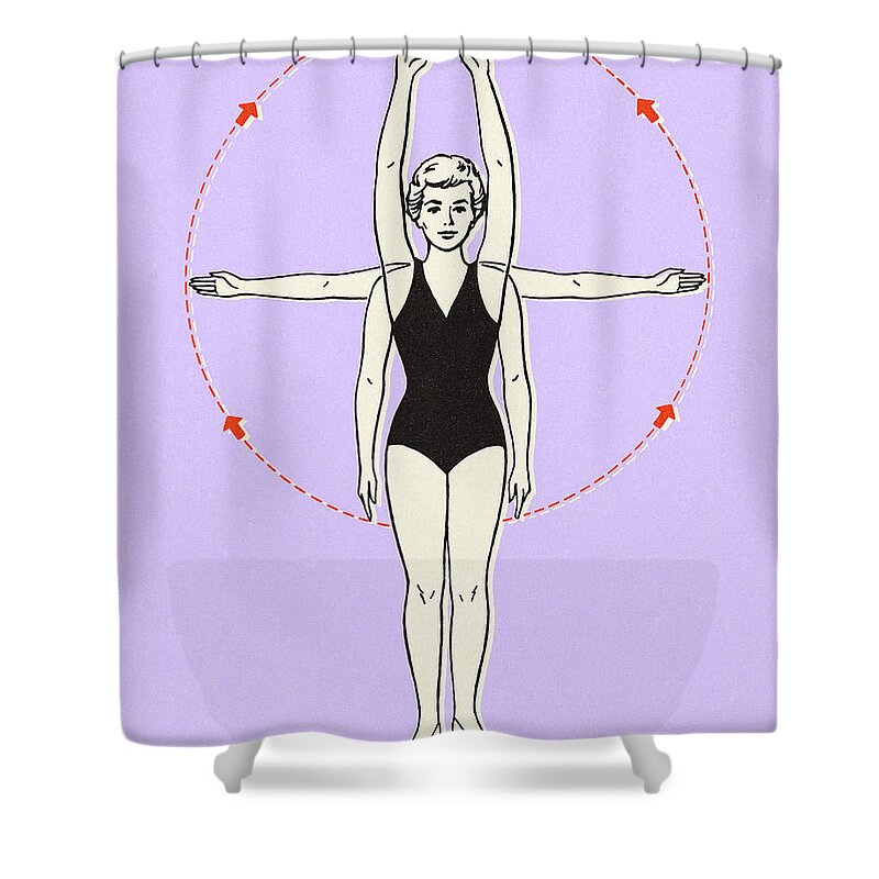 Action Shower Curtain featuring the drawing Woman Swinging Her Arms by CSA Images