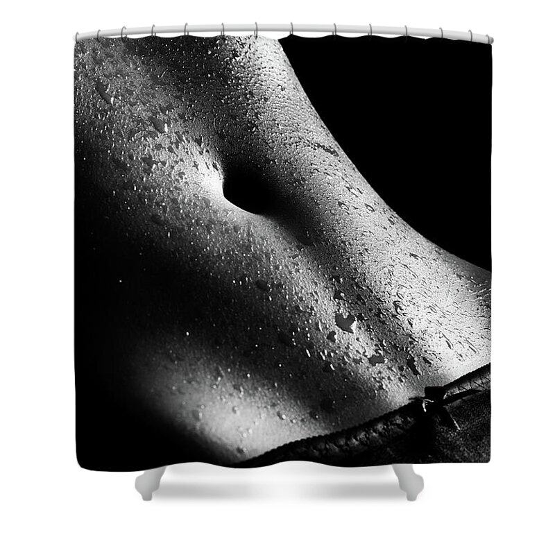 Woman Shower Curtain featuring the photograph Woman's wet abdomen by Johan Swanepoel