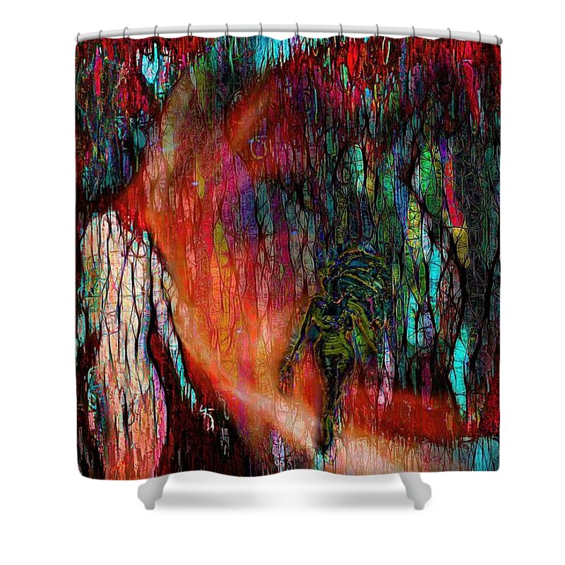 Modern Abstract Shower Curtain featuring the painting Women - Eve And The Temptress by Joan Stratton
