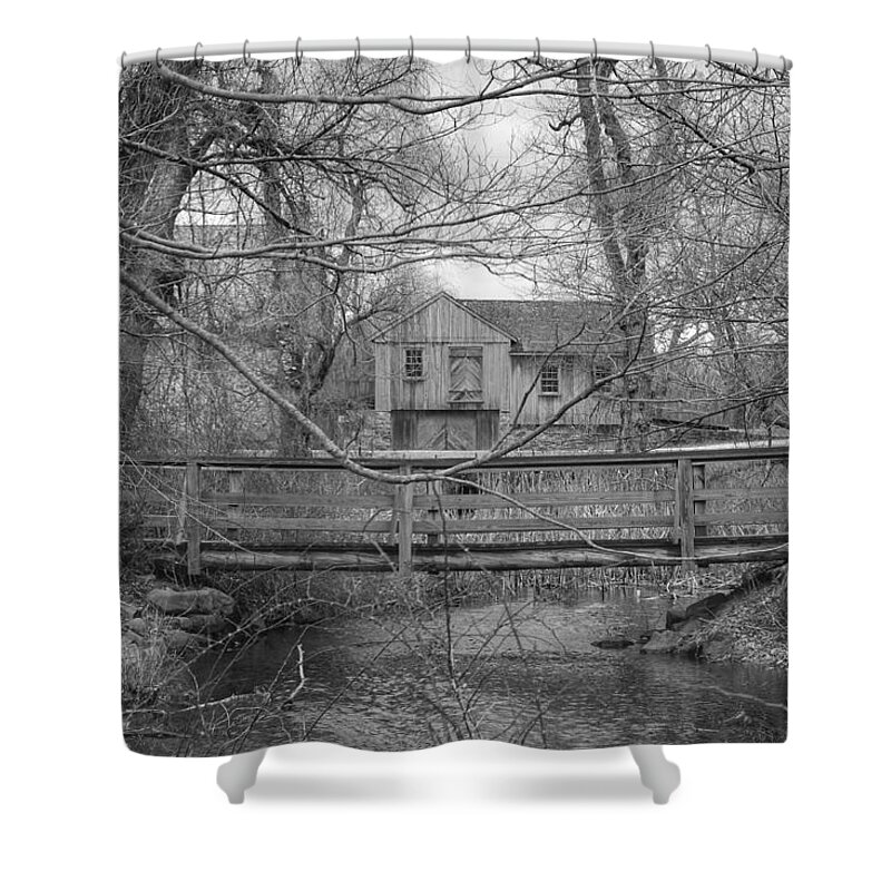 Waterloo Village Shower Curtain featuring the photograph Wooden Bridge Over Stream - Waterloo Village by Christopher Lotito