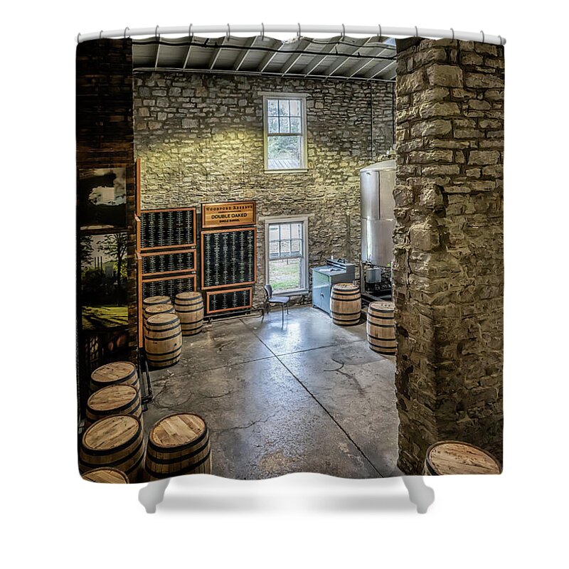 Woodford Reserve Shower Curtain featuring the photograph Woodford Reserve Barrel Filling Room by Susan Rissi Tregoning