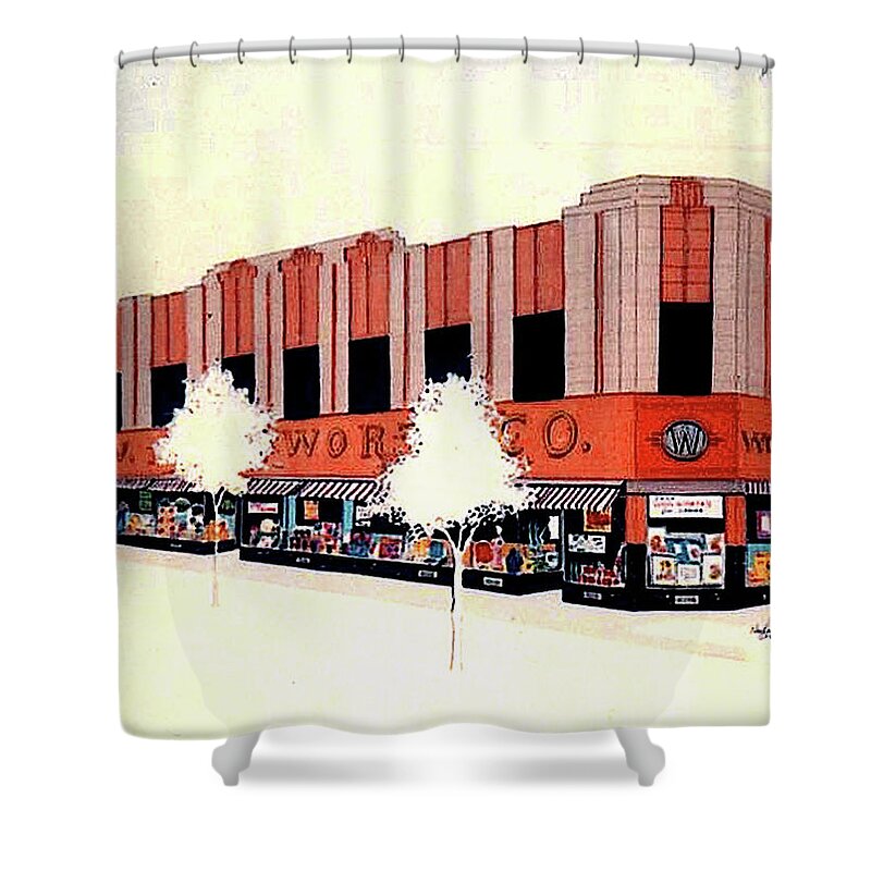 Market Street Shower Curtain featuring the painting Woolworth on Market St. by William Renzulli