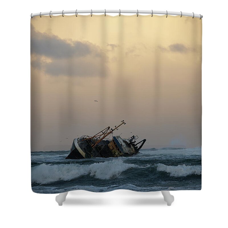 Scotland Shower Curtain featuring the photograph Wrecked Fishing Vessel by Gannet77