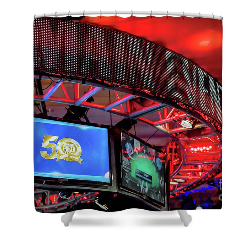 World Series Of Poker Bracelet Shower Curtain featuring the photograph WSOP 2019 Main Featured Table Overhead Display by Aloha Art