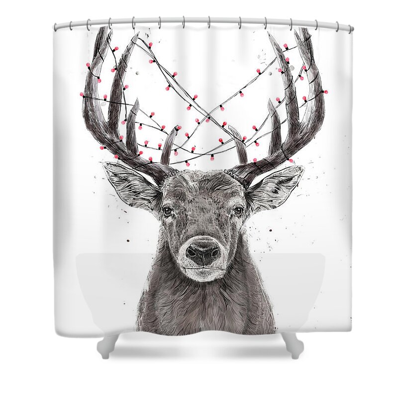 Deer Shower Curtain featuring the drawing Xmas deer by Balazs Solti