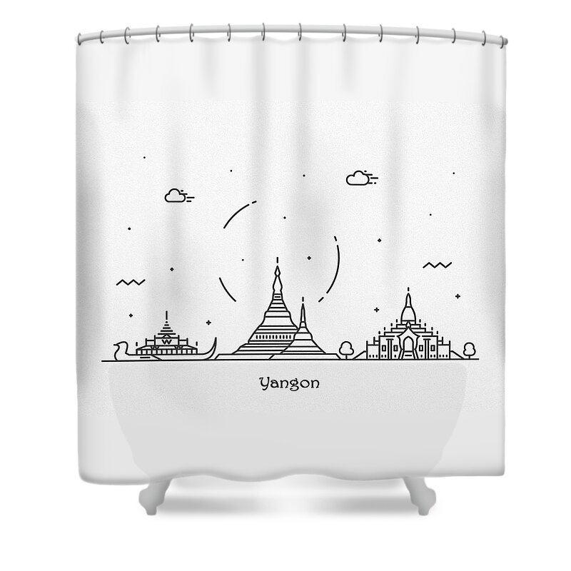 Yangon Shower Curtain featuring the drawing Yangon Cityscape Travel Poster by Inspirowl Design