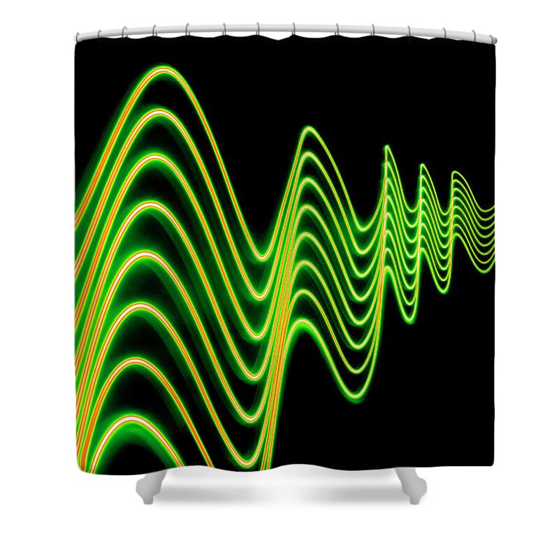 Laser Shower Curtain featuring the photograph Yellow Abstract Wavey Lights Trails And by John Rensten