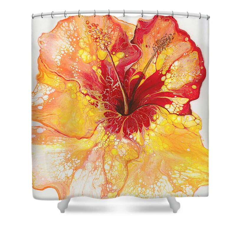 Hibiscus Shower Curtain featuring the painting Yellow and Red Hibiscus by Darice Machel McGuire