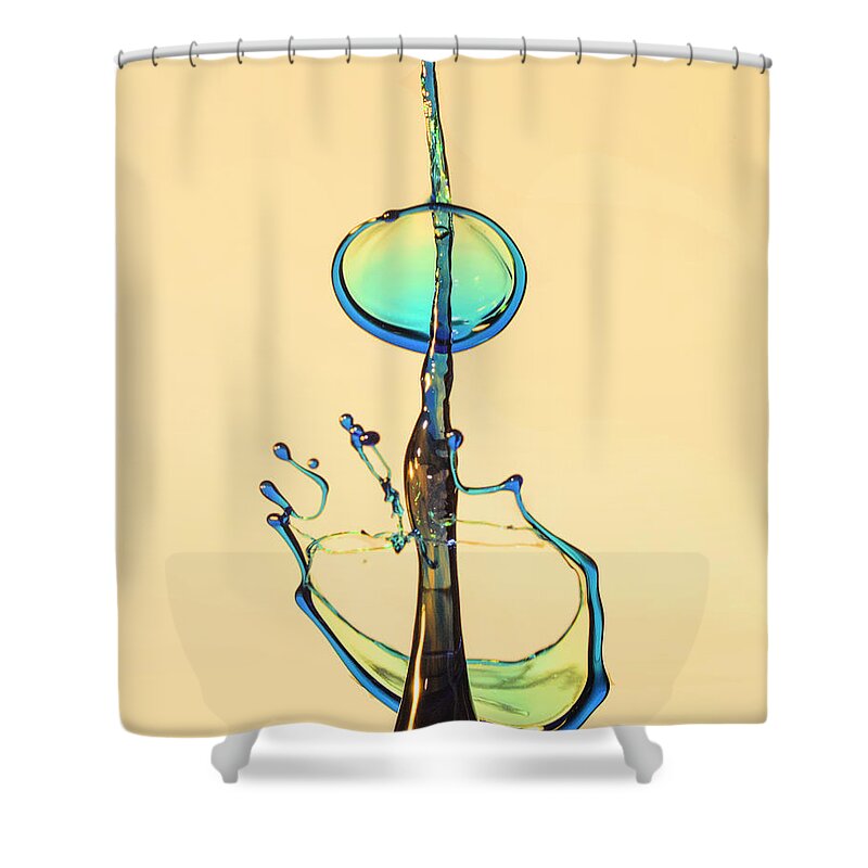 Yellow Shower Curtain featuring the photograph Yellow/Blue Splash by Deborah Ritch