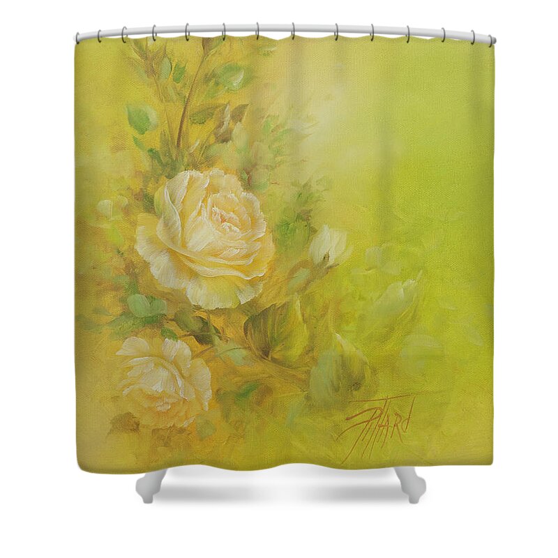 Flowers Shower Curtain featuring the painting Yellow Roses Vignette by Lynne Pittard