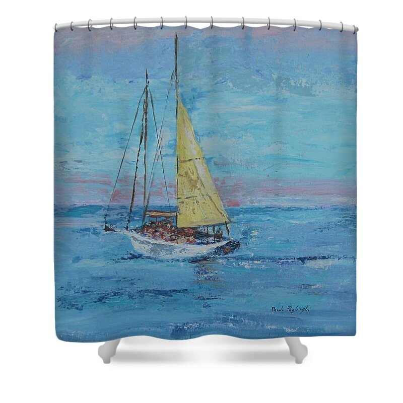 Painting Shower Curtain featuring the painting Yellow Sail by Paula Pagliughi