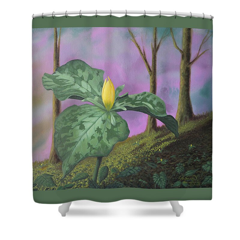 Yellow Shower Curtain featuring the painting Yellow Trillium of the Smokies by Adrienne Dye