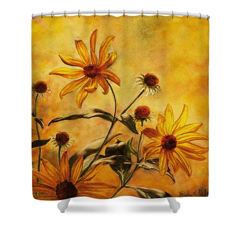 Floral Shower Curtain featuring the painting Yellow Wild Flowers by Heidi E Nelson