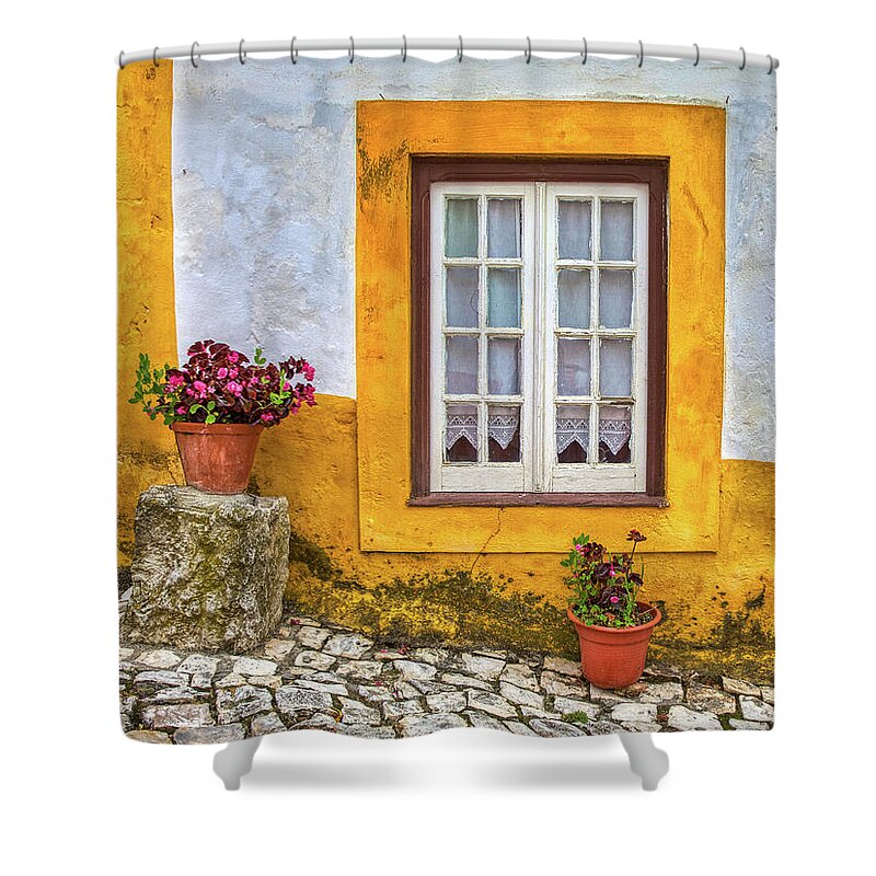 Window Shower Curtain featuring the photograph Yellow Window of Obidos by David Letts
