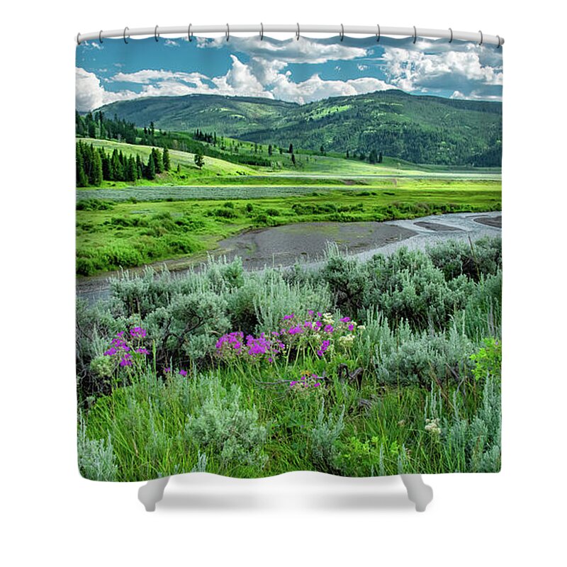Lamar Valley Shower Curtain featuring the photograph Yellowstone's Lamar Valley by Marcy Wielfaert