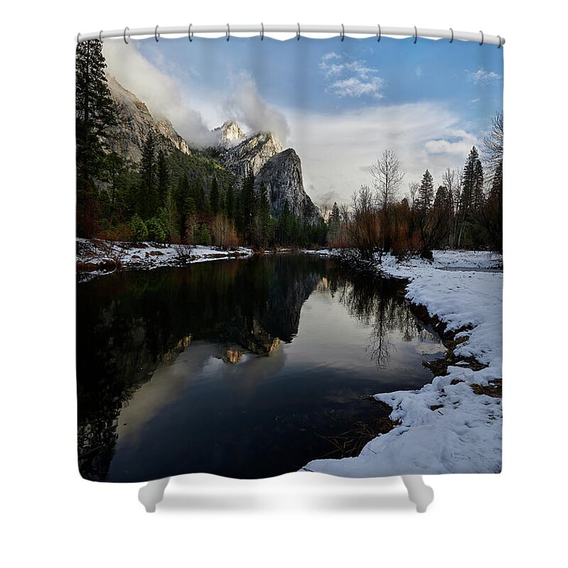 Yosemite Shower Curtain featuring the photograph Yosemite Mountains at Dawn by Jon Glaser