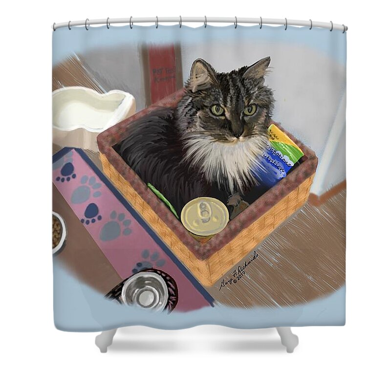 Cat Shower Curtain featuring the digital art You Are What You Eat, Princess by Gary F Richards