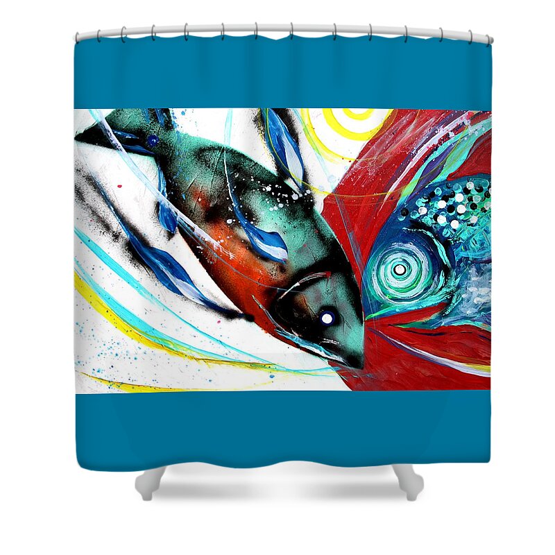 Fish Shower Curtain featuring the painting You Talkin' to Me? by J Vincent Scarpace