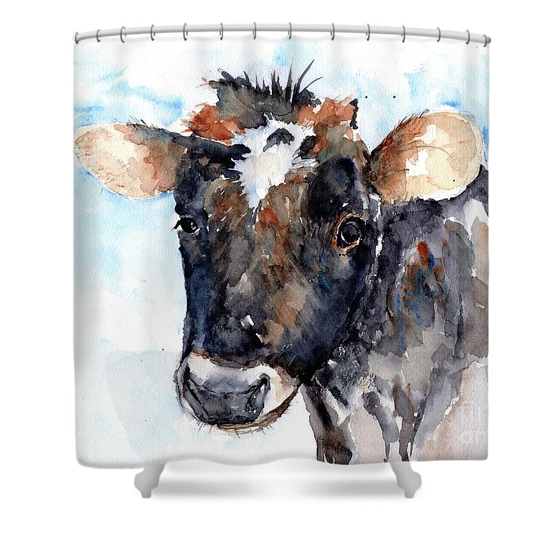 Cow Shower Curtain featuring the painting Young Cow by Claudia Hafner