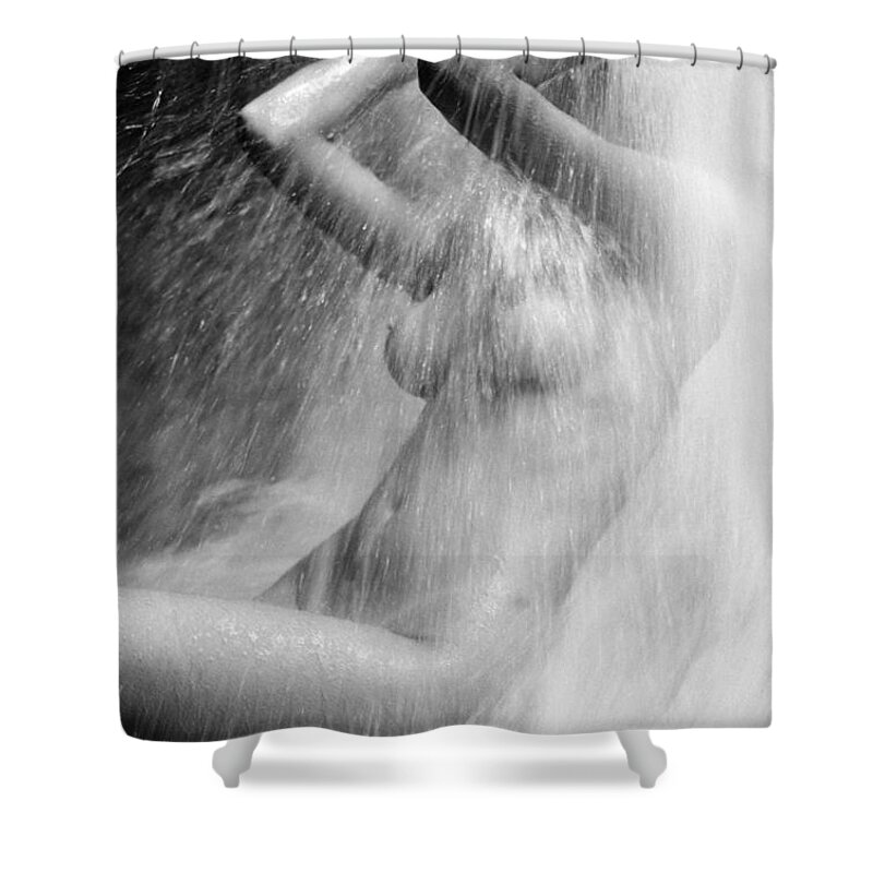 Shower Shower Curtain featuring the photograph Young Woman In The Shower by Juan Silva