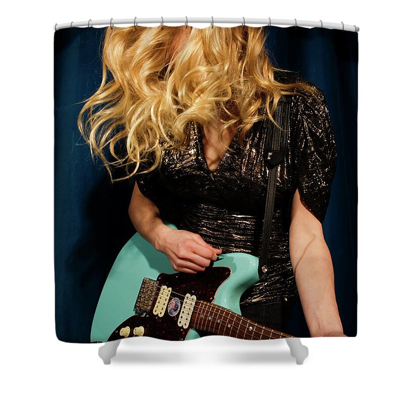 People Shower Curtain featuring the photograph Young Woman Playing Guitar by Pm Images
