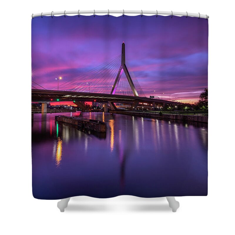 Zakim Bridge Shower Curtain featuring the photograph Zakim Sunset by Rob Davies