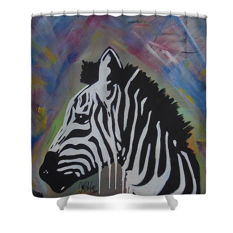 Zebra Shower Curtain featuring the painting Zebra Drip by Antonio Moore