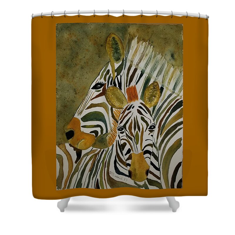 Zebra Shower Curtain featuring the painting Zebra Jungle by Ann Frederick