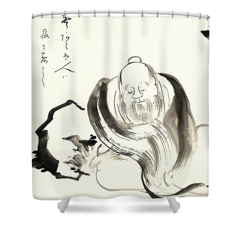 Asian Shower Curtain featuring the painting Zhuang Zi dreaming of a butterfly by Ike no Taiga