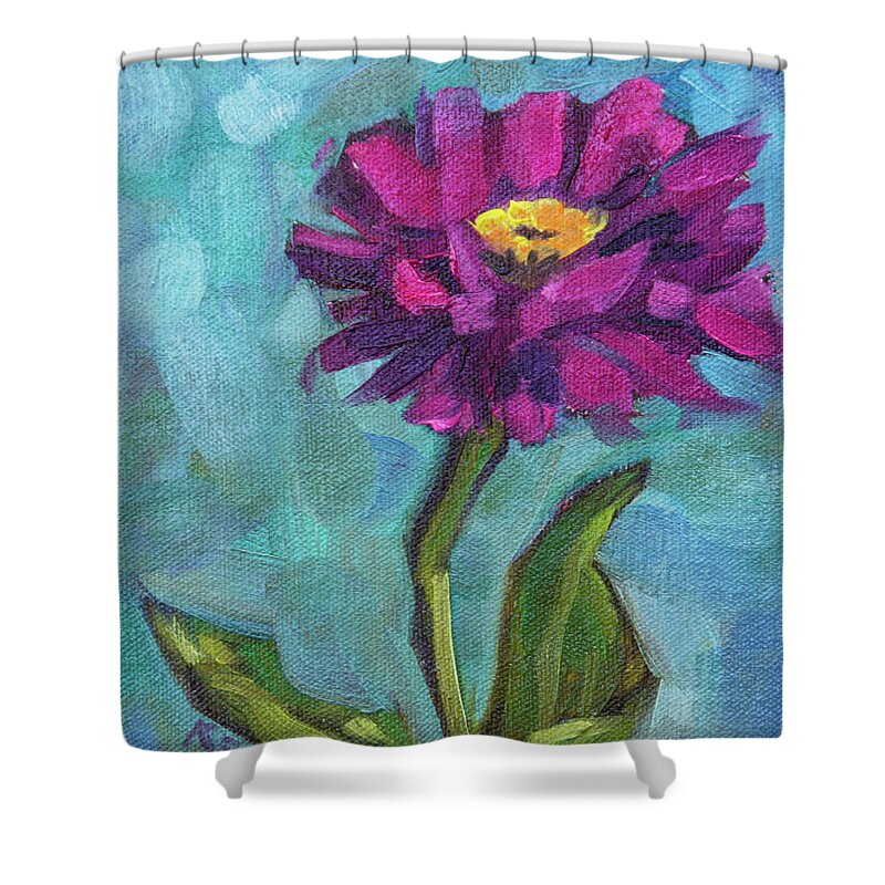 Red Shower Curtain featuring the painting Zinnia Love by Tara D Kemp