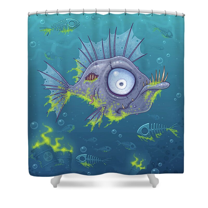 Sea Shower Curtain featuring the digital art Zombie Fish by John Schwegel