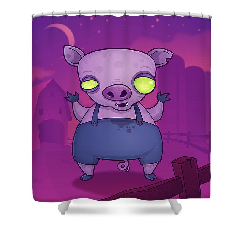 Zombie Shower Curtain featuring the digital art Zombie Pig by John Schwegel