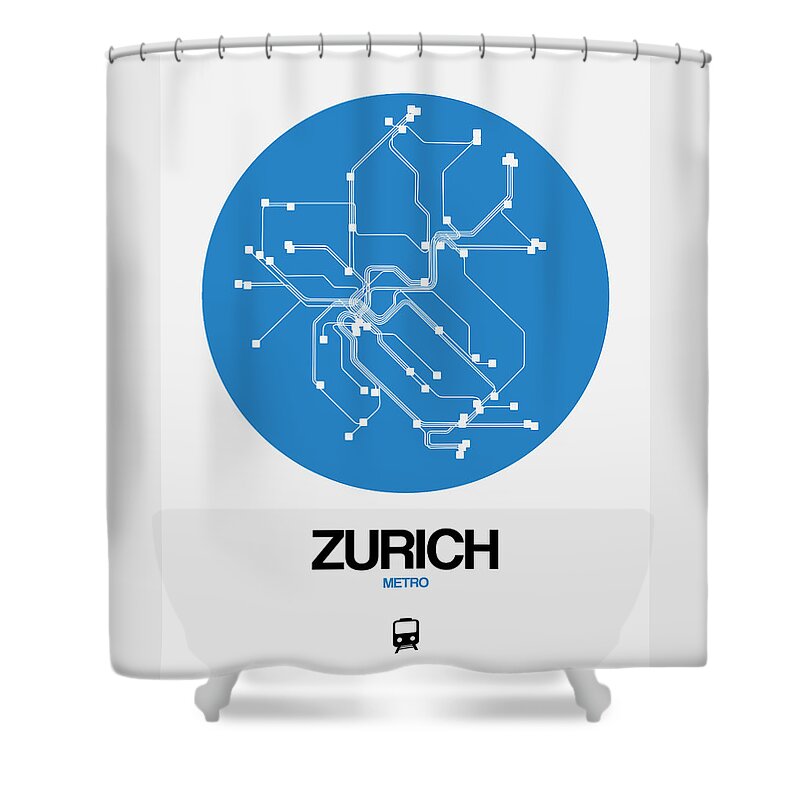 Vacation Shower Curtain featuring the digital art Zurich Blue Subway Map by Naxart Studio