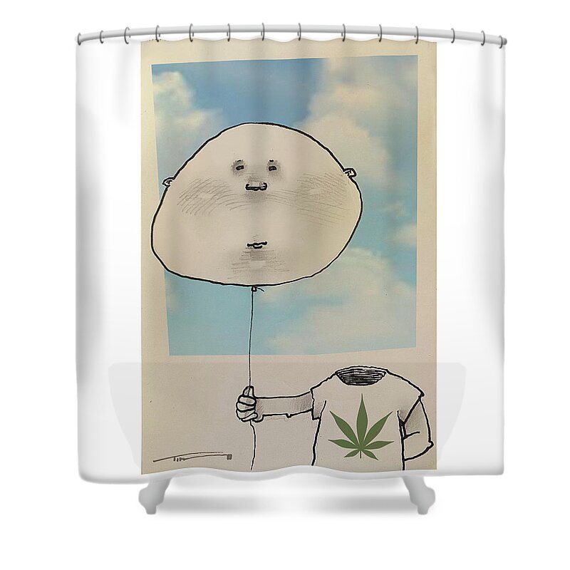 Boy Shower Curtain featuring the mixed media 0420 Balloon Head by Tim Nyberg