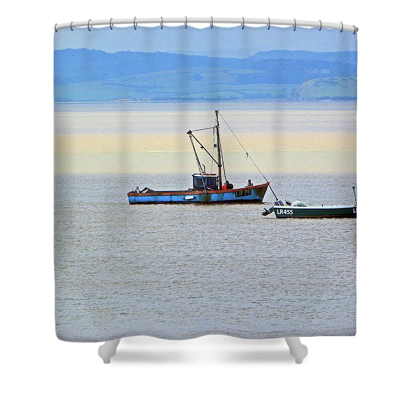 Morecambe Shower Curtain featuring the photograph 07-07-12 MORECAMBE. Two Boats On The Bay. by Lachlan Main