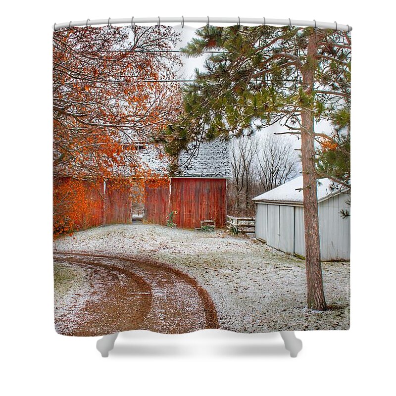 Barn Shower Curtain featuring the photograph 0788 - North Lake Pleasant Road's Hidden Red by Sheryl L Sutter
