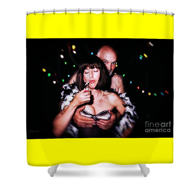 Actress Kari Wishingrad Shower Curtain featuring the photograph 0862 Jugs Baby - Party Affair. Kari and Lenny. Sonoma by Amyn Nasser