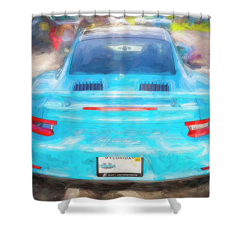 2019 Porsche 911 Turbo S Coupe 991.2 Shower Curtain featuring the photograph 2019 Porsche 911 Turbo S Coupe 991.2 X117 by Rich Franco