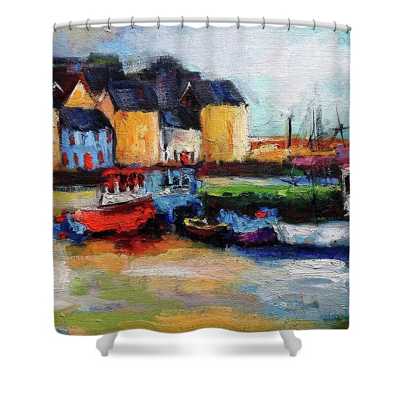 A Vibrant Painting Of Galway Ireland Shower Curtain featuring the painting A vibrant painting of Galway Ireland Blackrock #2 by Mary Cahalan Lee - aka PIXI