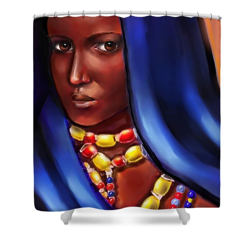 African Woman Shower Curtain featuring the digital art African Woman #1 by Carmen Cordova