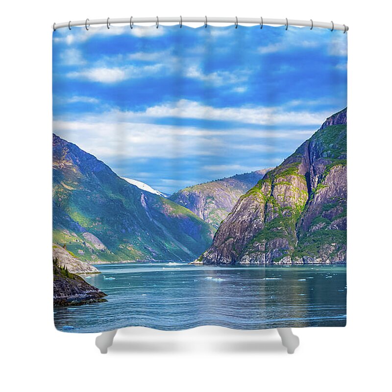 Alaska Shower Curtain featuring the digital art Alaska Inside Passage by SnapHappy Photos