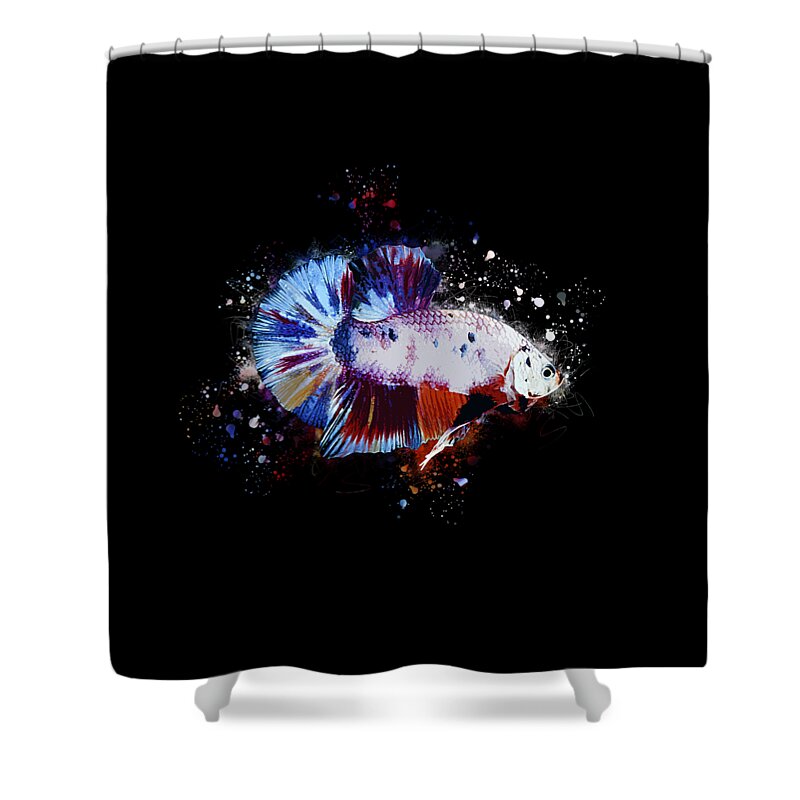 Artistic Shower Curtain featuring the digital art Artistic Candy Multicolor Betta Fish by Sambel Pedes