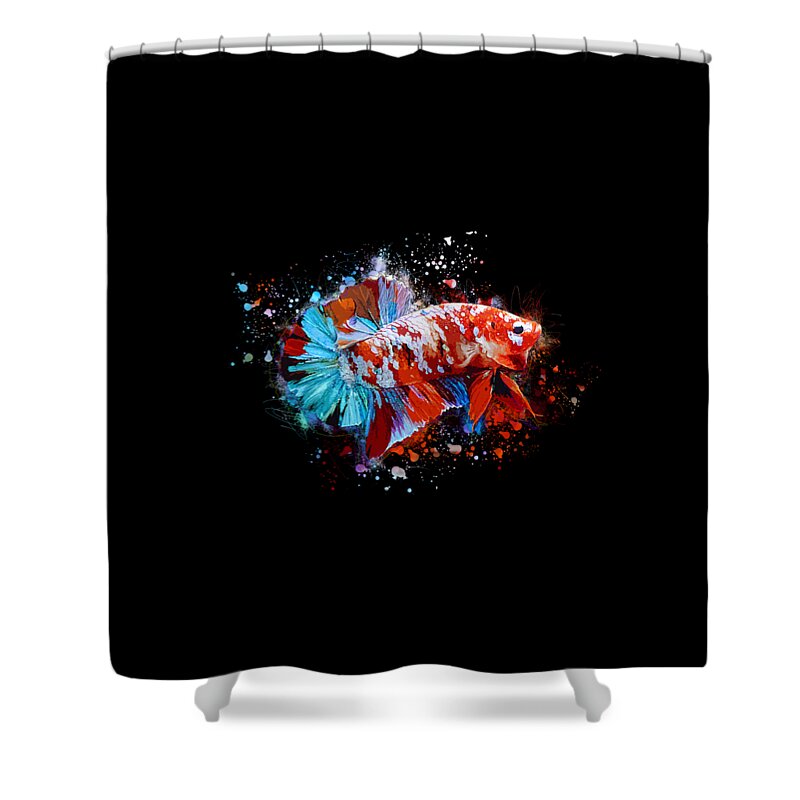Artistic Shower Curtain featuring the digital art Artistic Galaxy Koi Betta Fish by Sambel Pedes