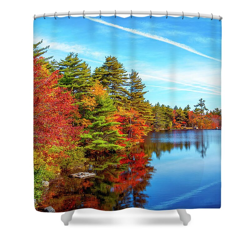 Autumn Shower Curtain featuring the photograph Autumn Colors at Kearney 01 Lake by Ken Morris