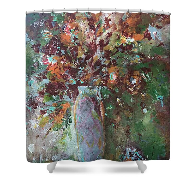 Vase Shower Curtain featuring the painting Autumnal Glory by Jacqui Hawk
