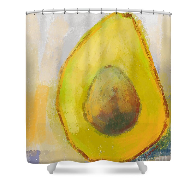 Green Avocado Shower Curtain featuring the digital art Avocado Modern Art Kitchen Decor #2 by Patricia Awapara